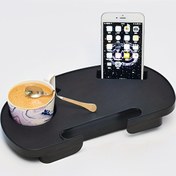Resim Siyah Oval Sıfır Sandalye Bardak Tutucu Telefon Yuvası ile - Şık Yan Lounger Tepsi Kahve, Atıştırmalıklar ve Daha Fazlası İçin, Dayanıklı ABS Malzemesi, Ev ve Ofis Kullanımı İçin Mükemmel, Ofis Masa Aksesuarı | Şık Sıfır Sandalye | Modern Tasarım 
