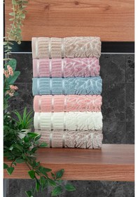 Resim Çınar Jakarlı 6 Lı Kadife Pamuklu El Ve Yüz Havlu Seti 50x90 Cm - 04557 - Karışık Renkli Çok Renkli 