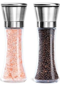 Resim 2 Adet Tuz Karabiber Değirmeni Cam Gövdeli Paslanmaz Çelik Kapakl 