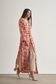 Resim Mizalle Kırmızı Botanik Desenli Kimono Takım 