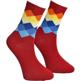 Resim Unisex Renkli Kare Çorap Kırmızı - LKSÇRP17 Kırmızı 