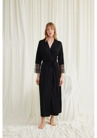 Resim Monamise Kadın Dantelli Ve Kuşaklı Sabahlık 18555-siyah Siyah 