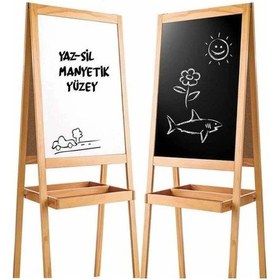 Resim Mey İthalat 2195 Ayaklı Çift Taraflı Manyetik Ahşap Yazı Tahtası 