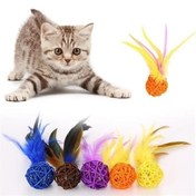 Resim BUFFER® 2li Rattan Renkli Peluş Tüy Kedi Köpek Oyuncak Yakalama Çiğneme Çıngıraklı Top Oyuncağı 