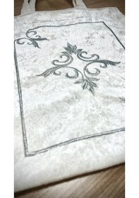 Resim Nakışlı Kadife Kuran Çantası Kuran Çantası Çeyizlik Seccade Çantası Gümüş Krem Çok Renkli 