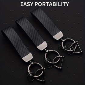 Resim Evrensel Araba Anahtarlık - Karbon Fiber Dokulu Premium PU Deri ve Çinko Alaşım Anahtar Halkası, Şık ve Güvenli Araç Uzaktan Kumanda Anahtarı Tutucu, Dayanıklı Araç Aksesuarı 