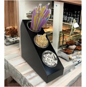 Resim decorelax 3 Katlı Pipetlik Karıştırıcı Şeker Çatal Bıçak Kaşıklık Organizer Kafe Restoran Ürün Düzenleyici Siy 