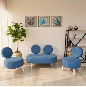 Resim Azra Mobilya Dünya Model Koltuk Takımı 2+1+1 Buklet Kumaş Ahşap Ayaklı Modern Ofis & Bekleme Alanı Seti Mavi 