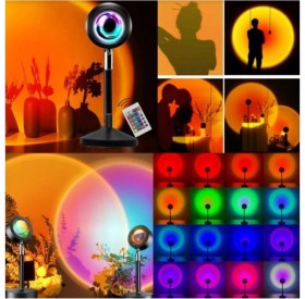 Resim Siyah Tripod Projeksiyon Lambası - Uzaktan Kumandalı 16 Renk RGB Gün Batımı Işığı, Fotoğraf ve Video Çekimleri İçin Stabil 
