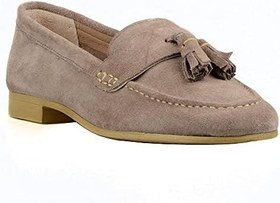 Resim Kahverengi Süet Püskül Detaylı Kadın Loafer 