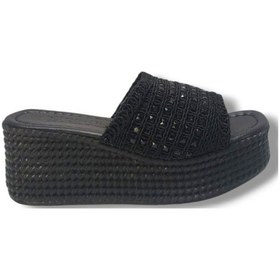 Resim İremsu 788-25 Örgü Taşlı Anatomik Dolgu Topuk Kadın Terlik Siyah 