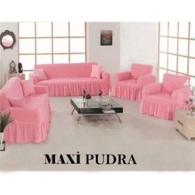 Resim Evren Home Bürümcük 3+3+1+1 Kanepe Örtüsü Maxi Model Pudra Pembe 