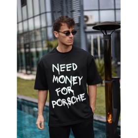 Resim Nemere Bisiklet Yaka Baskılı Oversize T-Shirt - Siyah 