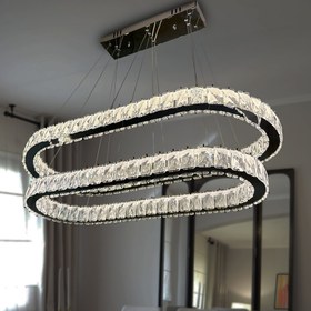 Resim RSCOLLECTIONS 2 KATLI YEMEK MASASI ÜSTÜ TAŞLI MODERN AVİZE Kumandalı Gold 