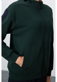 Resim Tommy Life Çam Yeşili-lacivert Kompakt Pamuklu Kalın Pürüzsüz Dokulu Kapüşonlu Oversize Fit Kadın Eşofman Takı Yeşil 
