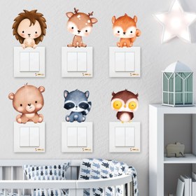 Resim Sevimli Yavru Safari Hayvanlar Çocuk Odası Duvar Sticker - Priz Sticker - 14x15 cm / Renkli / Priz Sticker 