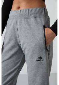 Resim Tommy Life Gri Melanj Fermuar Cepli Rahat Form Klasik Paça Kadın Eşofman Alt - 94195 GRİ MELANJ 