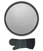 Resim Kitchen Design Lab Orta Boy Delikli Pizza Tepsisi 32 CM Ve Gri Silikon Yanmaz Fırın Eldiveni 