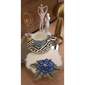 Resim 6 Adet Mavi Gül Üzeri Taş Işlemeli Kokteyl Peçete, Servis Mendili, Servis Peçetesi 