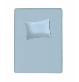 Resim %100 Pamuklu Bebek Lastikli Çarşaf 60x120+20 Bebek Yastık Kılıfı 35x45 Mavi 