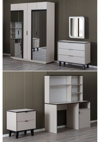 Resim Vegnum Genç Odası Takımı - Vegnum 4 Kapaklı Dolap, Bali Çalışma Masası, Şifonyer, Komodin Çok Renkli 