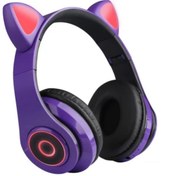 Resim VZV-B39 Sevimli Led Kedi Kulak Bluetooth Kulaklık Mavi Torima