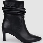 Resim %100 Hakiki Deri Siyah Kadın Topuklu Bot Siyah 