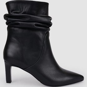 Resim %100 Hakiki Deri Siyah Kadın Topuklu Bot Siyah 