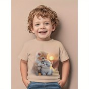 Resim Erkek Bebek Yazın En Çok Satan 3D Sevimli Kedi Baskılı Kısa Kollu Tişört - Yumuşak Nefes Alabilen Kumaş, Öpüşen Küçük Kediler Tasarımı, Bebekler & Küçük Çocuklar İçin Makinede Yıkanabilir Günlük Giyim, Erkek Bebek T-shirt, Çocuğun Üst Giysisi, Dayanıklı Giysi, Ebeveynlere Hediye 