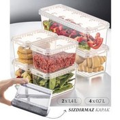 Resim 6'lı Block Buzdolabı Ve Derin Dondurucu Sızdırmaz Saklama Kabı Şeffaf 2x(1,4 Lt)-4x(0,7 Lt) Vienev