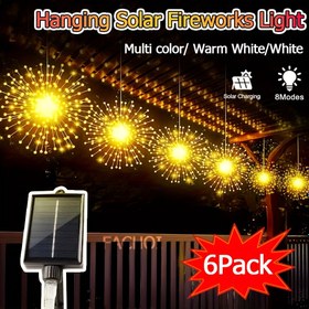 Resim FACHOI Güneşli Havai Fişek Işıkları Dış Mekan, 3-6'lı Paket LED Yıldız Patlama Işıkları, 8 Modlu, Karartılabilir IP44 Su Geçirmez Asılı Peri Işıkları, Bahçe, Patio, Tatil Dekoru, Sıcak Beyaz/Beyaz/Multi Renk, Lityum Pil, Plastik Malzeme, Bahçe Süsleri, FACHOI Markası, Dış Mekan Güneş Işıkları 