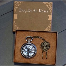 Resim Kişiye Özel Retro Vintage Hayat Ağaçı Temalı Köstekli Cep Saati 