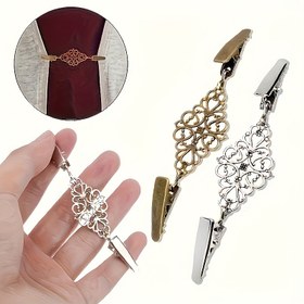 Resim 2 Adet Vintage Tarzı Alaşımlı Kardigan Klipsleri - Elbiseler, Şallar ve Yaka Şal İğneleri için Uygun - 1 Dekoratif Geometrik Kesim Giysi Tokası Seti 