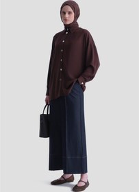 Resim Armine Metal Düğmeli Oversize Tunik Acı Kahve 