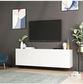Resim Inarch Dizayn White Duvara Monte TV Sehpası – 3 Kapaklı, Beyaz 