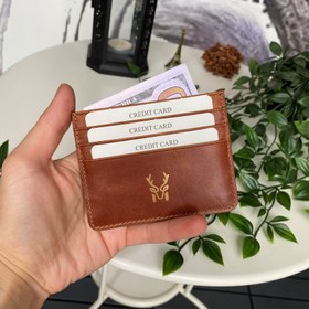Resim Ducal - Hakiki Deri Ultra İnce Kartlık, Minimalist Kredi Kartı Kılıfı, Slim Kart Koruyucu - Taba 