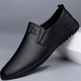 Resim Erkekler için Kayma Önleyici Rahat Loaferlar - Kabartmalı Tasarım Siyah, Yumuşak Kauçuk Taban, Günlük ve İş Kıyafetleri İçin Konforlu, Mevsimlik Şıklık, Dayanıklı Ayakkabı 