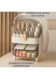 Resim 3 Katlı Çekmeceli Makyaj Organizeri Makyaj Takı Ve Kozmetik Ürün Düzenleyici Darbeye Dayanıklı Beyaz 