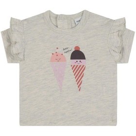 Resim Antebies Organik Gri Melanj Dondurma Baskılı Kısa Kollu Kız Bebek Tshirt 