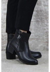 Resim Mehmet Mete 42822-75 Siyah Hakiki Deri Sıcak Astar Kaymaz Taban Kadın Bot Siyah 