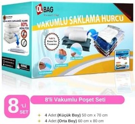 Resim 8'li Vakumlu Saklama Poşeti (4 AD. L + 4 AD XL) VAKUMLU POŞET - VAKUMLU HURÇ - VAKUMLU TORBA 