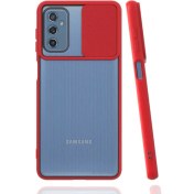 Resim Caseart Samsung Galaxy M52 Kapak Lensi Açılır Kapanır Kamera Korumalı Silikon Kılıf - Kırmızı 