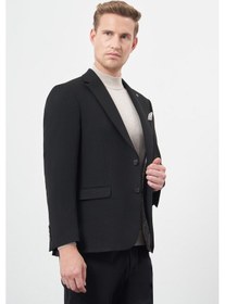 Resim İmza Siyah Baskılı Gabardin Mono Yaka Tam Astar Çift Yırtmaç 2 Düğme 4 Drop Comfort Fit Classic Ceket 1002245157 Siyah 