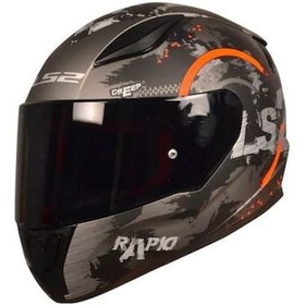 Resim Ls2 Rapid Circle Mat Titanium - Turuncu Kask Siyah + Beyaz Cam 