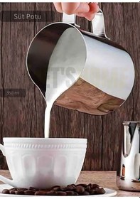 Resim Süt Potu Paslanmaz Süt Köpürtme Sürahisi Çelik Pitcher 350 Ml 