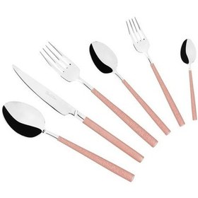 Resim Tantitoni 36 Parça Dublın Mat Simli Pembe Paslanmaz Çelik Çatal Bıçak Kaşık Takımı Pembe 