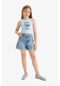 Resim Defacto Disney Lilo & Stitch Bisiklet Yaka Atlet Kız Çocuk E6553A825HS Mavi 