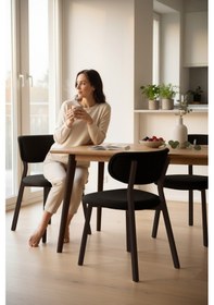 Resim Canisa Toldy Serisi 6 Adet Siyah Bukle Kumaş Mutfak Sandalyesi Kahve Metal Ayak Siyah Sandalye Ayaklar Kahve 