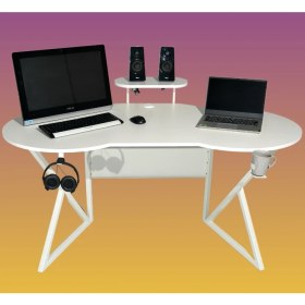 Resim Michael Brean Özel Oval Tasarım Oyuncu Masası 156 cm Bardaklık ve Kulaklık Tutucu Hediye 