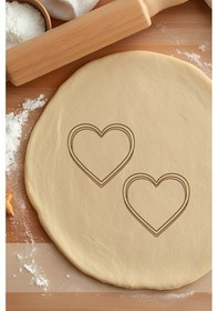 Resim Çift Kalp Kurabiye Kalıbı, Hamur Şekillendirici, Bisküvi Kalıbı, Kolay Kesim Ucu Beyaz 